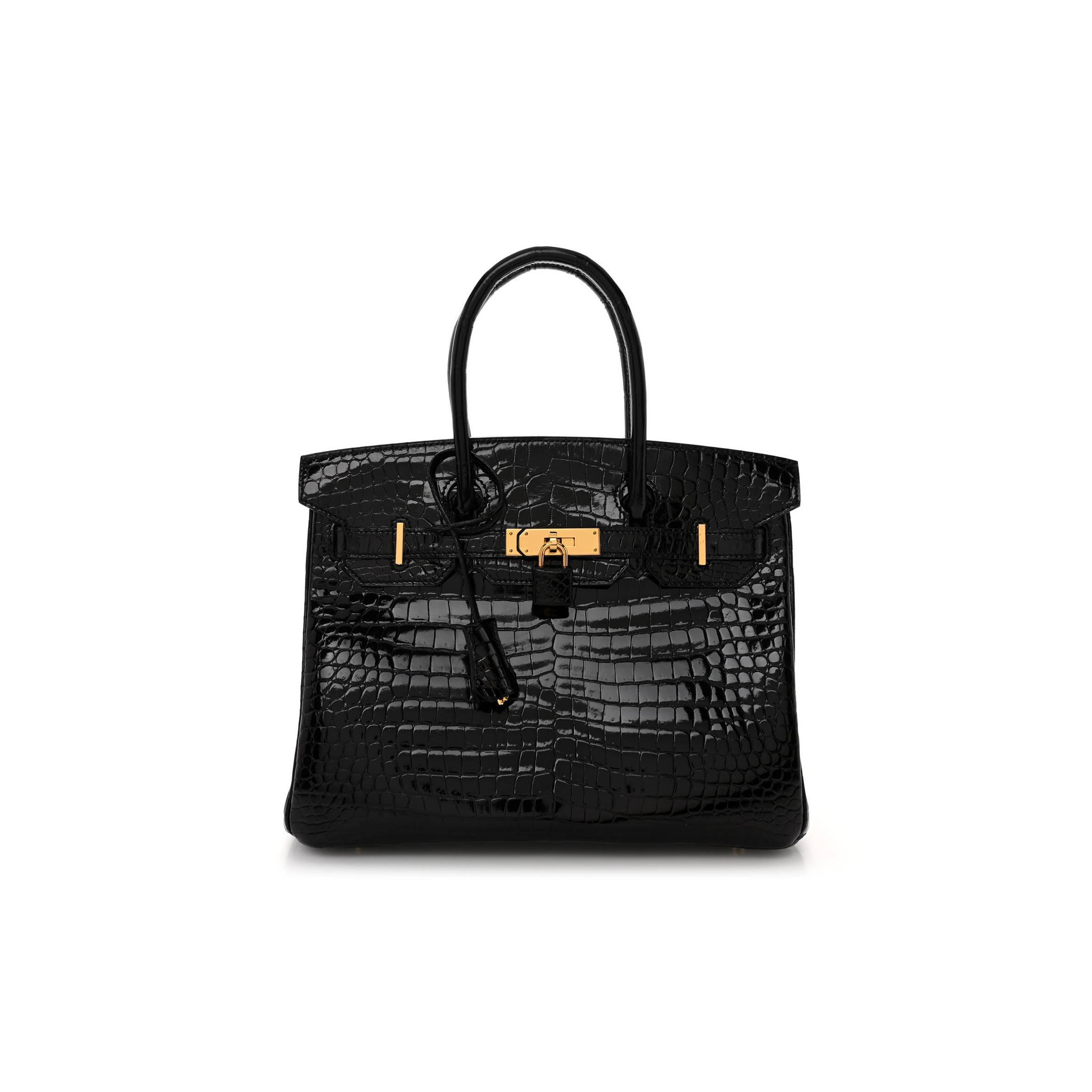 H**mes noir black ghw niloticus crocodile birkin 30 handbag (30*22*16cm)